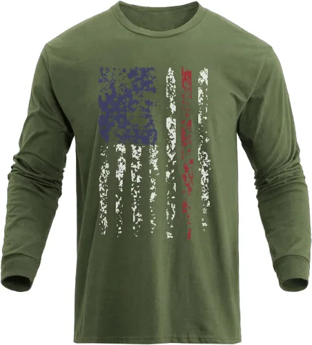 H HYFOL Camisetas gráficas para hombre con la bandera de Estados Unidos de algodón de manga larga patriótica americana cuello redondo camisetas