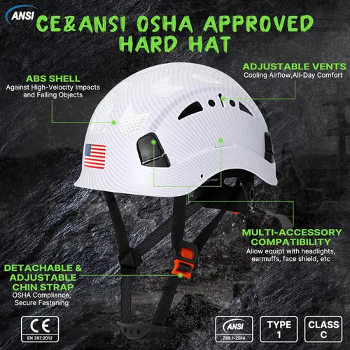 Miniatura 2 de Aolamegs Vented Carbon Fiber Pattern Hard Hat, ANSI Z89.1 Type 1 Class C Safety Helmet for Construction, OSHA Approved Work Hat with 6-Point Casco