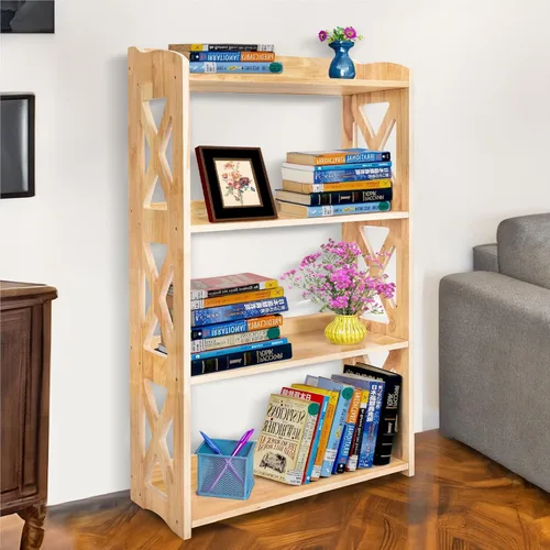 Miniatura 9 de Estantería negra de madera natural, estantería de 3 niveles, estantes pequeños para libros, estantes de exhibición y almacenamiento independientes.