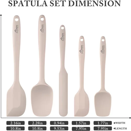Miniatura 2 de HOTEC Juego de 5 espátulas de goma de silicona resistentes al calor de 600 ℉, sin BPA, para cocina, hornear, mezclar para utensilios de cocina Caqui
