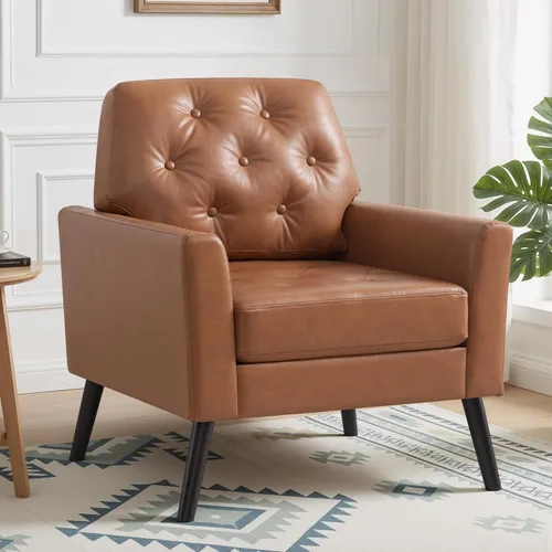 Miniatura 13 de Silla decorativa para sala de estar, silla de lectura moderna de mediados de siglo, sillón tapizado con respaldo copetudo y patas de madera, sofá
