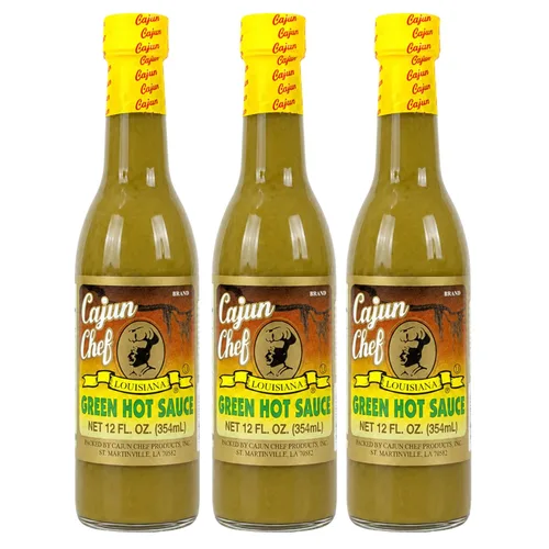 Cajun Chef Green Louisiana - Salsa picante de 12 onzas (paquete de 3) – Salsa de pimienta de cayena verde suave hecha con pimientos de Luisiana,