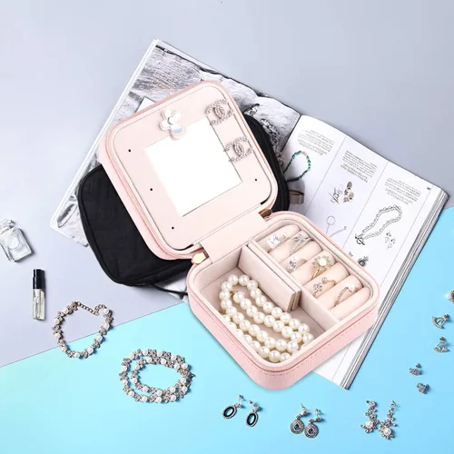 Miniatura 4 de Duomiila - Caja de joyería pequeña, mini organizador de viaje portátil, para anillos, aretes, collares. Un regalo para niñas y mujeres