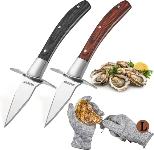 Miniatura 9 de Cuchillo de ostras, kit de shucker de ostras, cuchillo de shucking de ostras con mango de madera cómodo, cuchillos de ostras resistentes y afilados