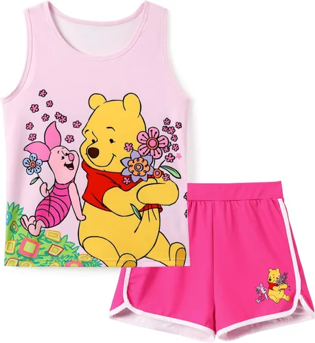 Miniatura 20 de Disney Stitch, Frozen, Minnie Mouse, Princesa, Winnie Tank Top+Shorts Dolphin para niñas, conjunto deportivo de entrenamiento de verano