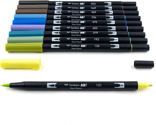 Miniatura 3 de Tombow 56169 Marcadores artísticos de doble pincel, paisaje, paquete de 10. Marcadores mezclables, con pincel y punta fina