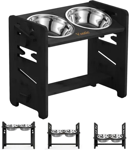 Miniatura 11 de Vantic Cuencos elevados para perros, soporte elevado ajustable para cachorros y gatos pequeños, alimentador de alimentos de bambú resistente