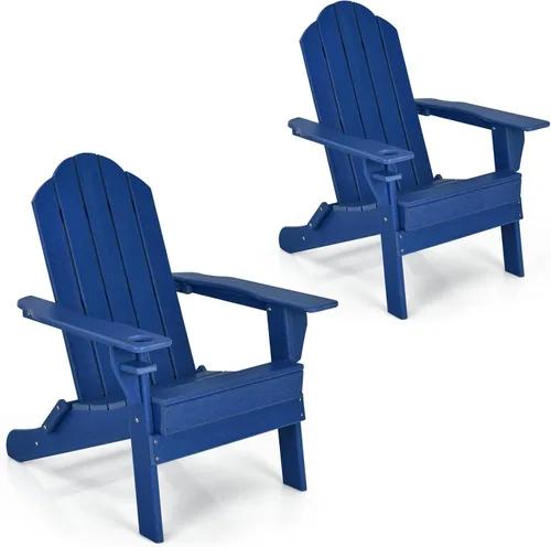 Miniatura 24 de Giantex Adirondack - Silla plegable para exteriores, silla de patio resistente a la intemperie de HDPE con soporte integrado para tazas, silla