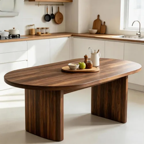 IDEALHOUSE Mesa de comedor ovalada de 70.8 pulgadas para 4-8, mesa de cocina de madera con base de doble pedestal, amplia mesa de comedor para