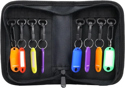Organizador de llaves portátil con cremallera, estuche ignífugo para llaves con 8 ganchos para llaves y etiquetas, llavero impermeable,