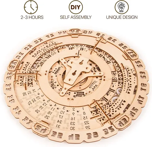 Miniatura 6 de Wood Trick - Kit de modelo mecánico de madera de calendario maya de pared - 41 cm - Rompecabezas de madera 3D para adultos, constructor
