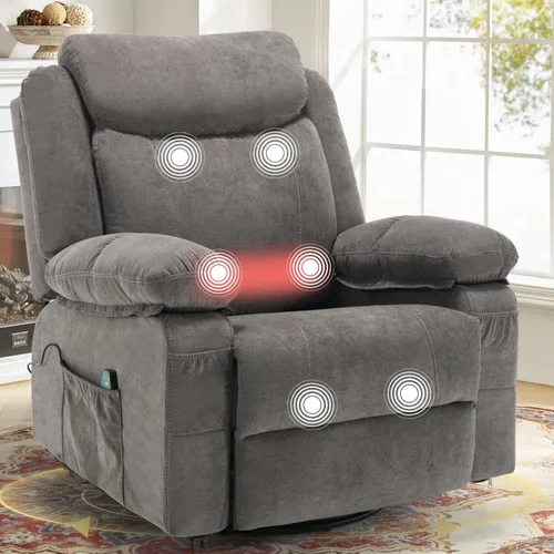 Miniatura 12 de Silla reclinable giratoria, sillas reclinables de masaje de tela con calor para adultos, sofá reclinable de gran tamaño, manual para cine en casa