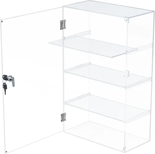 Miniatura 8 de Choowin Vitrina acrílica de 3 estantes con llave de bloqueo, vitrina de exhibición de bloqueo transparente con estantes fijos, almacenamiento seguro
