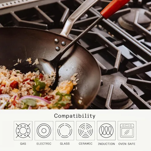 Miniatura 5 de Made In Utensilios de cocina Wok de acero al carbono sazonado de 13 pulgadas Utensilios de cocina profesionales Fabricado en Suecia