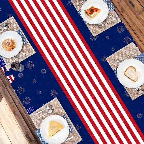 Miniatura 7 de Kelool Decoraciones del 250 aniversario de Estados Unidos, paquete de 3 manteles patrióticos de 54 x 108 pulgadas, mantel rectangular desechable