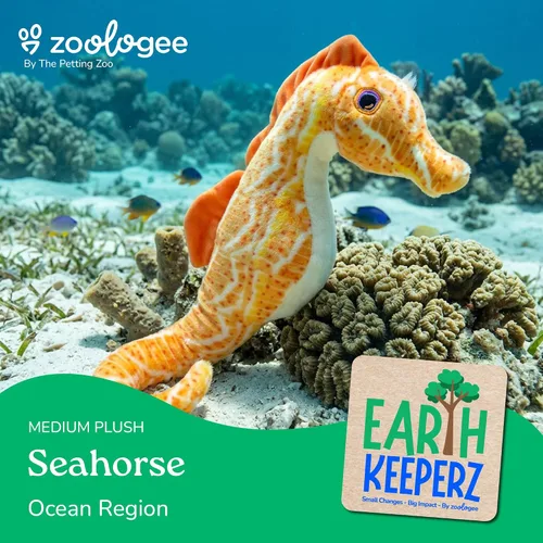 Miniatura 2 de The Petting Zoo Peluche de caballito de mar, regalos para niños, animales marinos Earth Keeperz, juguete de peluche Zoologee Orange Sealife, 17