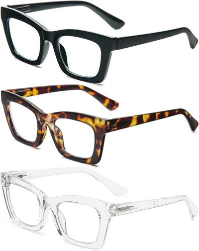 Miniatura 2 de REAVEE Oprah Style - Lentes de lectura para mujer, bloqueo de luz azul, elegantes y de gran tamaño, bisagra de resorte Negro/Leopardo/Transparente