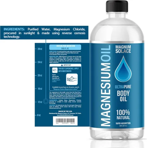 Miniatura 7 de Aceite de magnesio para los músculos de baño de magnesio - Grande 1 litro (34 oz) para uso en baño de sal, remojo de pies o para rellenar botellas