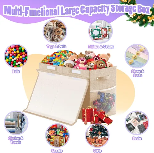 Miniatura 3 de Caja grande de almacenamiento de juguetes con divisor de tapa, organizador de juguetes plegable resistente, cofre organizador, contenedores, cajas