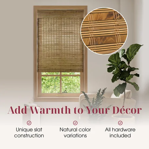 Miniatura 3 de ARLO BLINDS - Persianas romanas de bambú natural traslúcido con faldón y sin cordón para ventanas interiores, incluye herrajes de montaje, 20