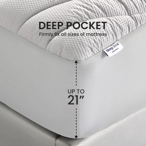 Miniatura 5 de SLEEP ZONE Cubrecolchón refrescante tamaño individual para cama individual, protector de colchón acolchado zonificado de primera calidad, funda Gris