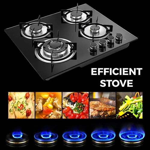 Miniatura 3 de Estufa de gas con 4 quemadores de propano para cocinar, vidrio templado, casa rodante, portátil, de acero inoxidable, de encendido instantáneo