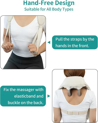 Miniatura 5 de Shiatsu Masajeador de cuello y espalda con calor ajustable, almohada eléctrica de amasamiento de espalda para hombros, cintura, muslos y tejido