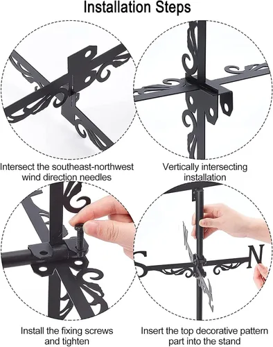 Miniatura 6 de Adorno de veleta negra con caballo Racer Rider, vaquero occidental y techo cruzado, indicador de dirección del viento para patio al aire libre
