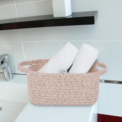 Miniatura 5 de Abenkie - Cesta de almacenamiento pequeña, bonita canasta de algodón tejida con cuerda de algodón para perro y gato, para guardería, sala de estar