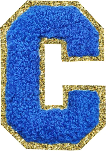 Miniatura 104 de Parches de letras termo-adhesivas de felpilla para chaquetas, parches de letras universitarias con brillantina para planchar en la letra azul A