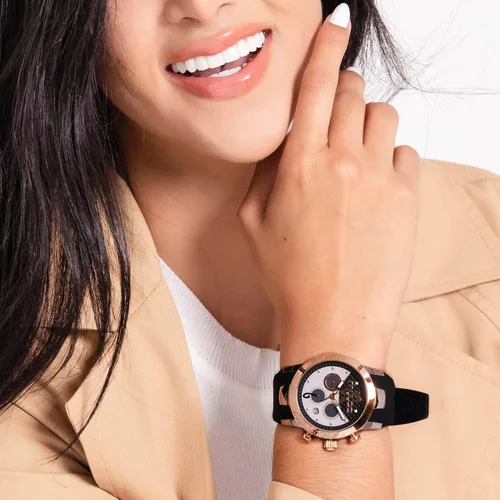 Miniatura 3 de MULCO Watches for Women - Lady D - Silver Stainless Steel Case with Wrist Silicone Band, Large Face with Mother of Pearl and Rose Gold, Quartz