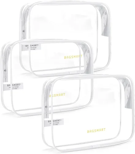 Miniatura 17 de BAGSMART Paquete de 7 bolsas de aseo transparentes con juego de botellas de viaje recargables, bolsa de aseo de viaje aprobada por la TSA, repelente