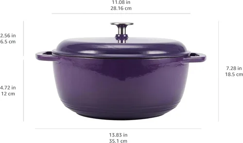 Miniatura 4 de Amazon Basics - Olla de horno holandés de hierro fundido esmaltado con tapa, redonda, asas dobles, resistente, mediana, 6 cuartos de galón, púrpura