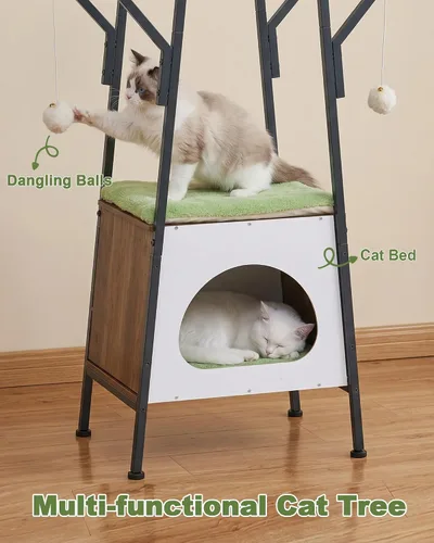 Miniatura 5 de Torre moderna de árbol para gatos de 46 pulgadas para gatos grandes, torre para gatos de varios niveles con bolas de juguete juguetonas, percha
