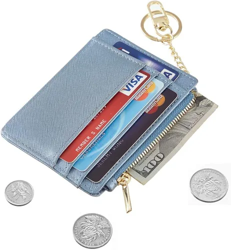 Miniatura 2 de Sodsay Estuche para tarjetas, cartera delgada con bolsillo frontal, para mujer, sujetatarjetas con llavero