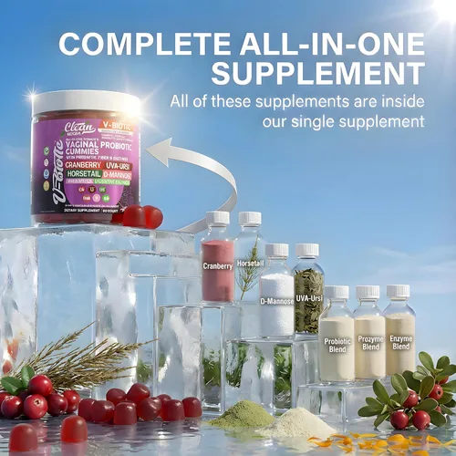 Miniatura 4 de Clean Nutraceuticals Probióticos Vaginales para Mujeres Gomitas con Arándano Rojo, Uva Ursi, Cola de Caballo, D-Manosa, Prebióticos y Enzimas