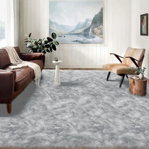 Miniatura 71 de Latepis - Tapete rectangular de piel sintética tipo lana de oveja suave, esponjosa y lavable para sala de estar, dormitorio, sala de juegos o Blanco