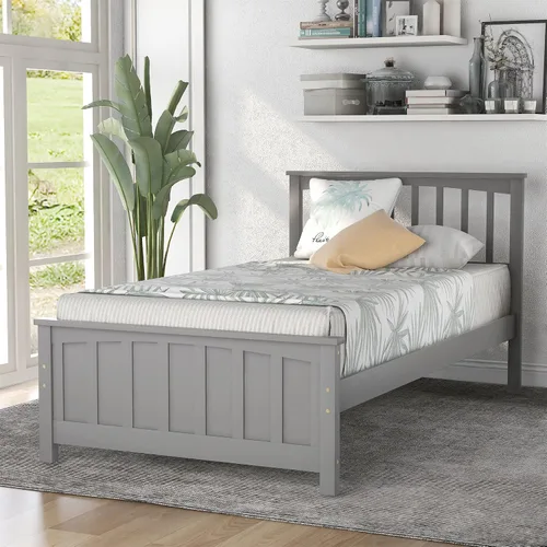 Miniatura 13 de Harper & Bright Designs Base de cama de tamaño individual, cama de plataforma de madera con cabecero, cama de plataforma individual con soporte