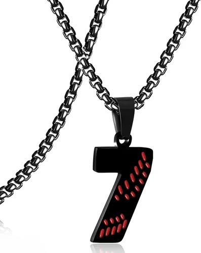 Miniatura 13 de SKQIR Colgante de número de jersey de béisbol para hombres y niños - Cadena de acero inoxidable para atletas - Negro