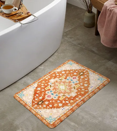 Miniatura 14 de Uphome Alfombra de baño vintage, azul, bohemio, antideslizante, oriental, suave, lavable a máquina, lindas alfombras de baño tribales florales