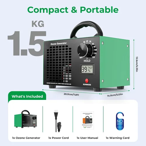Miniatura 7 de Generador de ozono de 160,000 mg/H con pantalla de temperatura/humedad, temporizador de 120 minutos, purificador de aire ionizador O3 para espacios