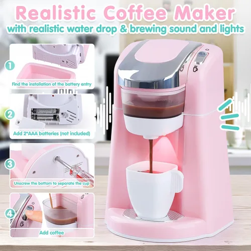Miniatura 3 de Juguetes de electrodomésticos de cocina de PLAY - Juego de accesorios de cocina para niños, juguetes de juego de simulación con cafetera