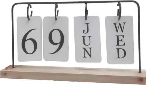 Miniatura 10 de Calendario perpetuo de madera para escritorio, exhibición de fecha y mes de madera y metal para maestros, estudiantes, aula, decoración rústica