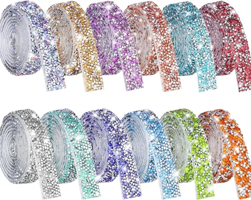 Miniatura 9 de NiArt Cinta autoadhesiva de diamantes de imitación de cristal, 12 rollos de 0.35 in de ancho, total de 12 yardas, multifuncional, DIY decorativa, 12