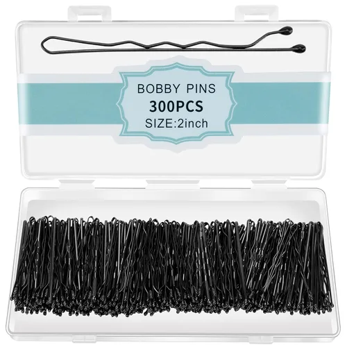 300 horquillas negras, horquillas para el cabello para mujeres, niñas y niños, pinzas para el cabello de ondas invisibles a granel con caja de Negro