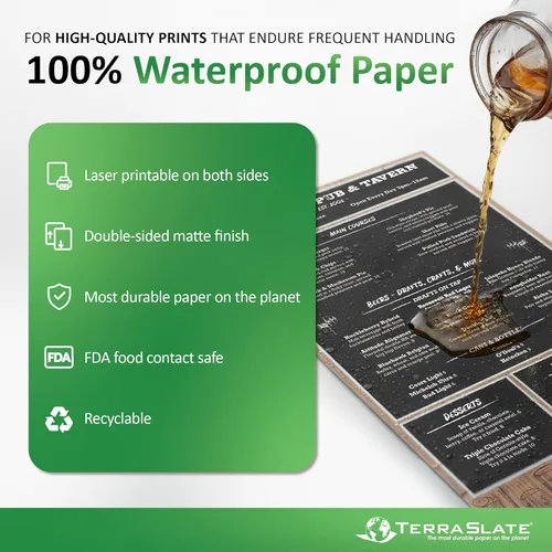 Miniatura 2 de TerraSlate Papel impermeable imprimible para impresora láser, 10 milésimas de pulgada de grosor de 8.5 x 14 pulgadas, 250 hojas, papel de impresora