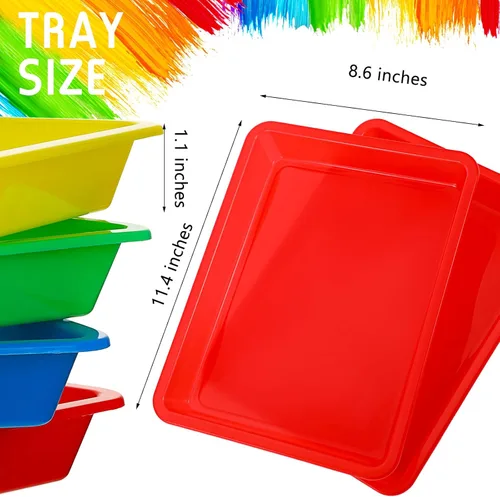 Miniatura 2 de Jetec 12 bandejas de arte de plástico de 11.4 x 8.6 pulgadas, bandejas de arte multicolor para servir actividades a granel para aula y organizador