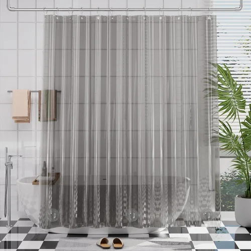 Miniatura 26 de AmazerBath - Cortina de ducha de plástico, 70 x 72 pulgadas, cortina de ducha esmerilada de plástico, impermeable, pesada, gruesa, con 3 piedras