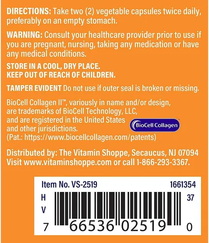 Miniatura 3 de The Vitamin Shoppe Colágeno tipo II 1000 mg - Salud de las articulaciones, apoyo y flexibilidad para el cartílago, con ácido hialurónico