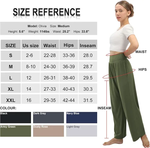 Miniatura 4 de DLOODA Pantalones de pierna ancha para mujer, pantalones de yoga sueltos, cómodos, pijama, casual, holgados, palazzo, con bolsillos